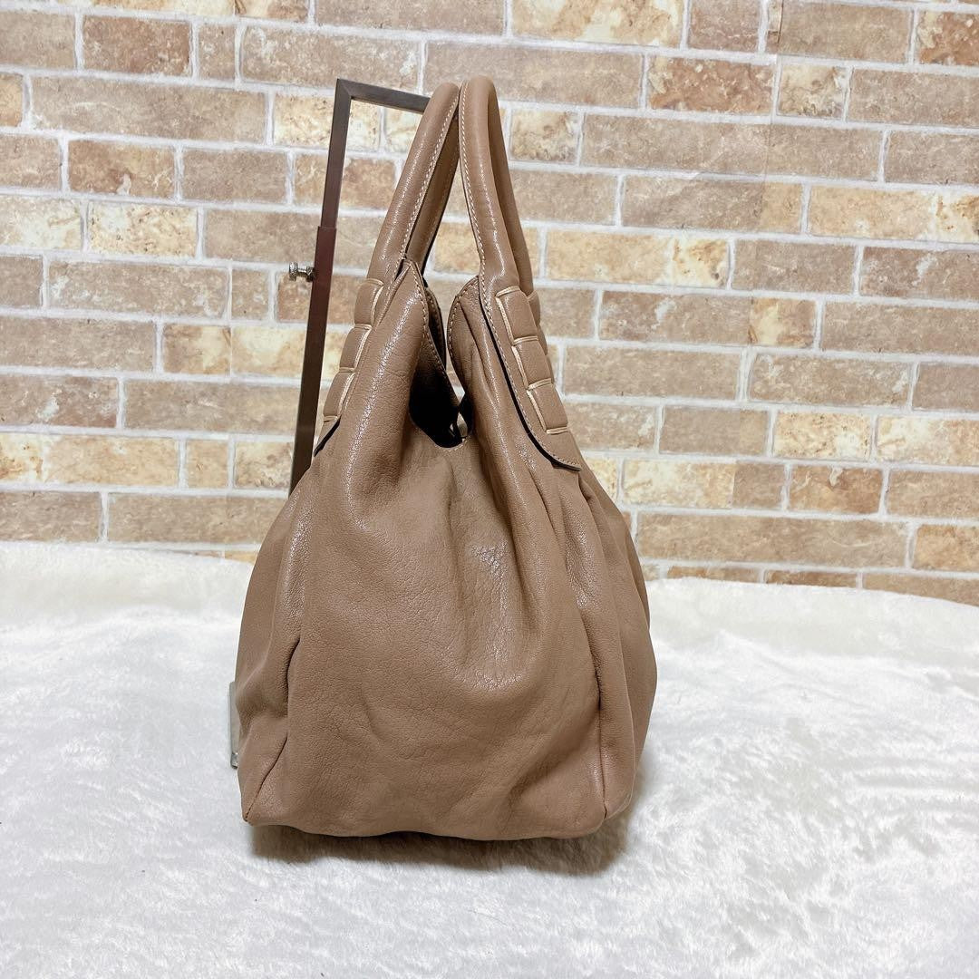 TOD'S Hand Bag Tote Purse Beige Leather Authentic