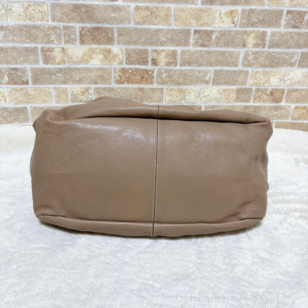 TOD'S Hand Bag Tote Purse Beige Leather Authentic