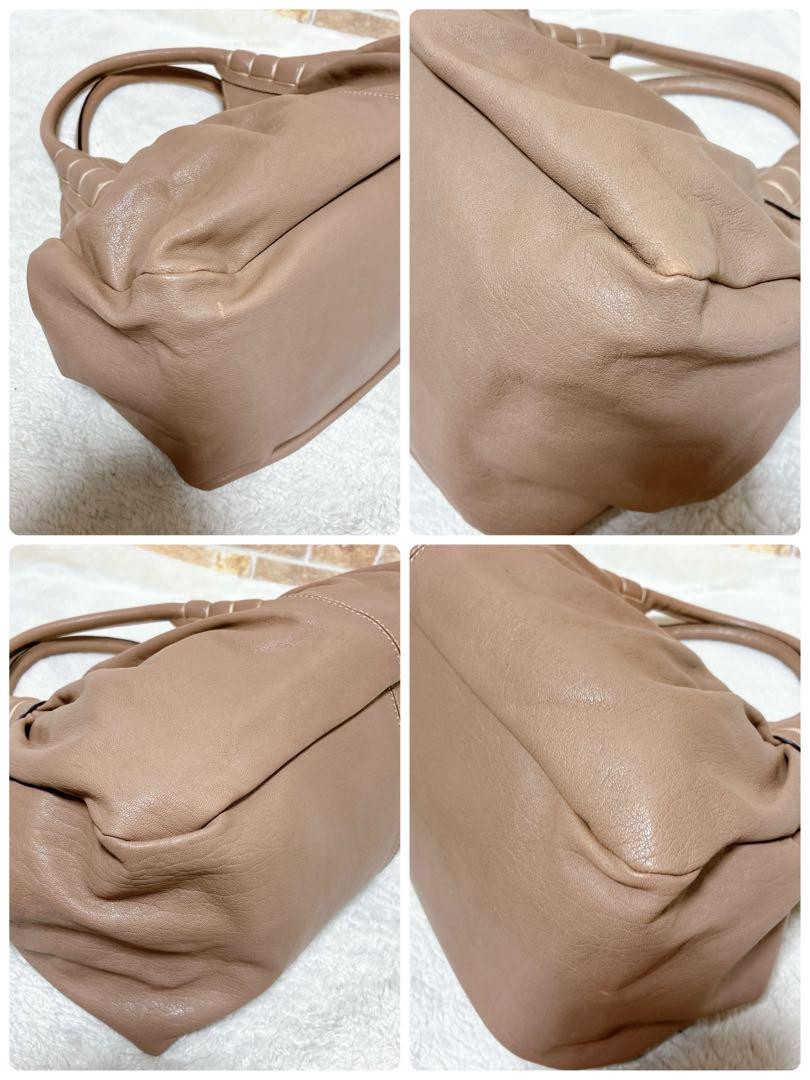 TOD'S Hand Bag Tote Purse Beige Leather Authentic