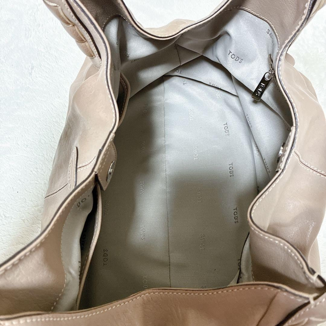 TOD'S Hand Bag Tote Purse Beige Leather Authentic