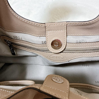 TOD'S Hand Bag Tote Purse Beige Leather Authentic