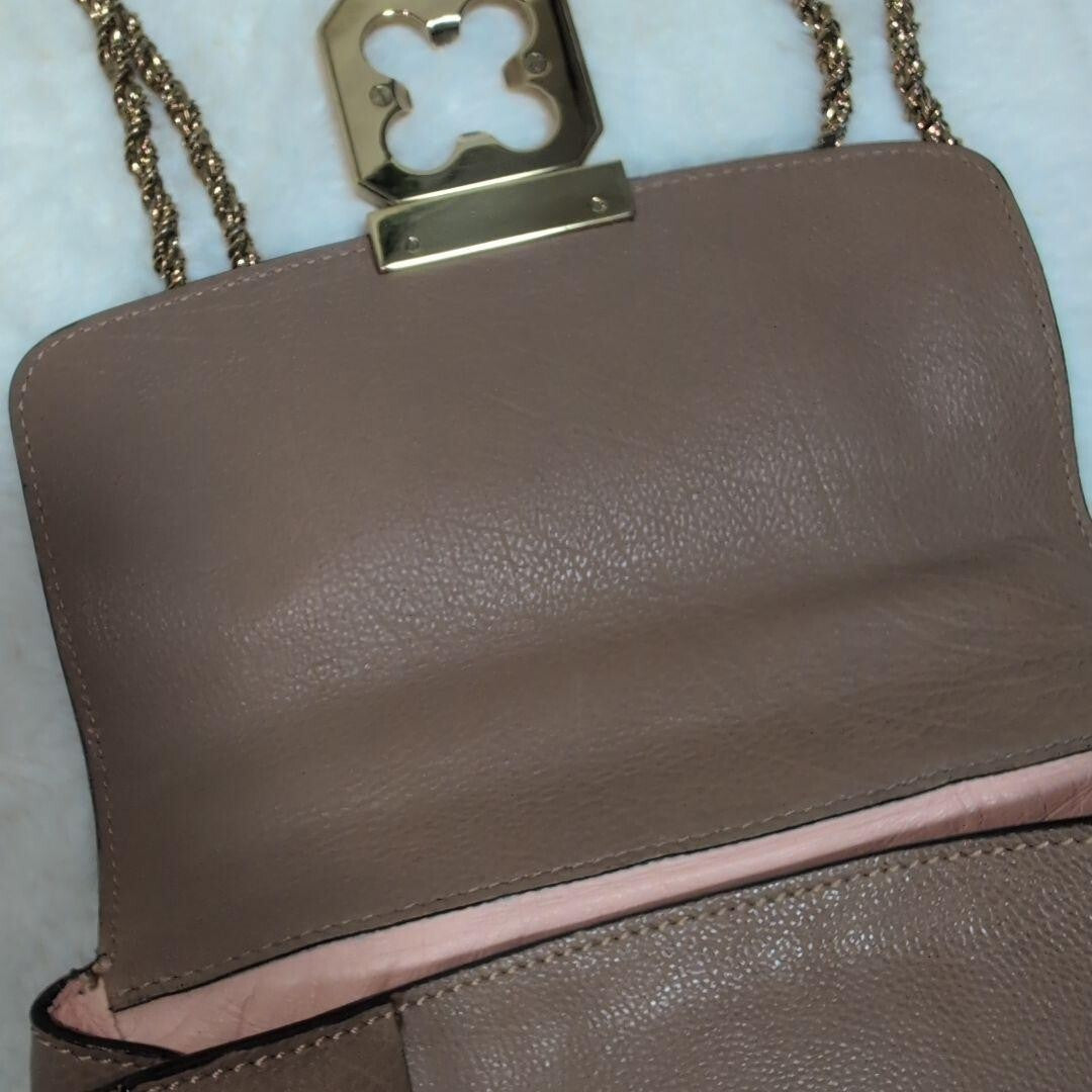 Chloe Elsie Shoulder Bag Chain Purse Leather Beige Gold Women's Authentic Used