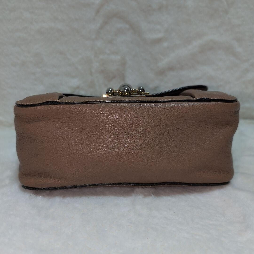 Chloe Elsie Shoulder Bag Chain Purse Leather Beige Gold Women's Authentic Used