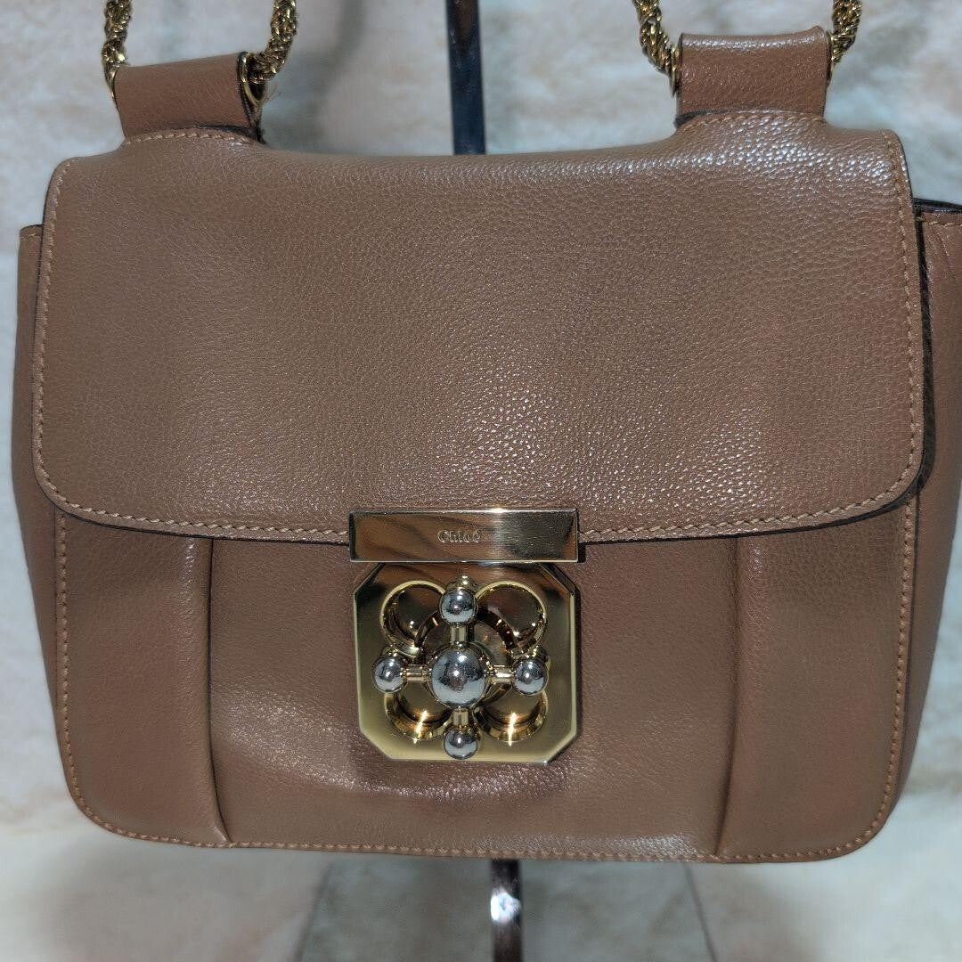 Chloe Elsie Shoulder Bag Chain Purse Leather Beige Gold Women's Authentic Used