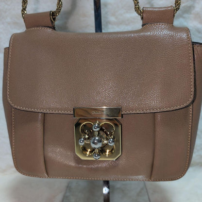 Chloe Elsie Shoulder Bag Chain Purse Leather Beige Gold Women's Authentic Used
