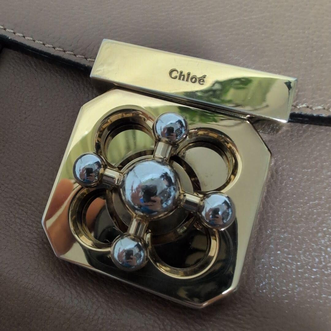 Chloe Elsie Shoulder Bag Chain Purse Leather Beige Gold Women's Authentic Used