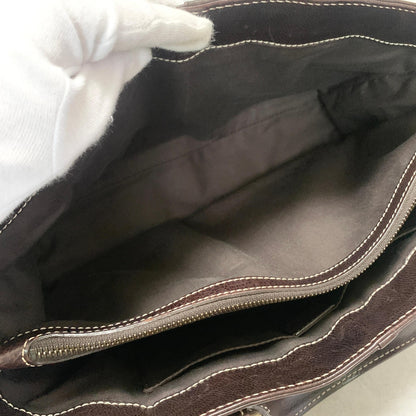 CELINE Boogie Bag Handbag Quilted Purse Leather Brown Gold Women's Used Auth