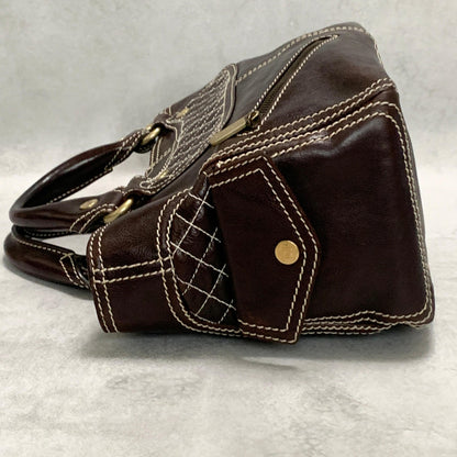 CELINE Boogie Bag Handbag Quilted Purse Leather Brown Gold Women's Used Auth