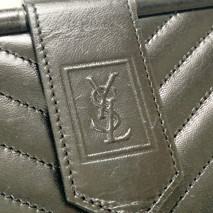 Saint Laurent YSL Logo Clutch Bag Cassandra Purse Handbag Leather Black Auth