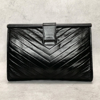 Saint Laurent YSL Logo Clutch Bag Cassandra Purse Handbag Leather Black Auth