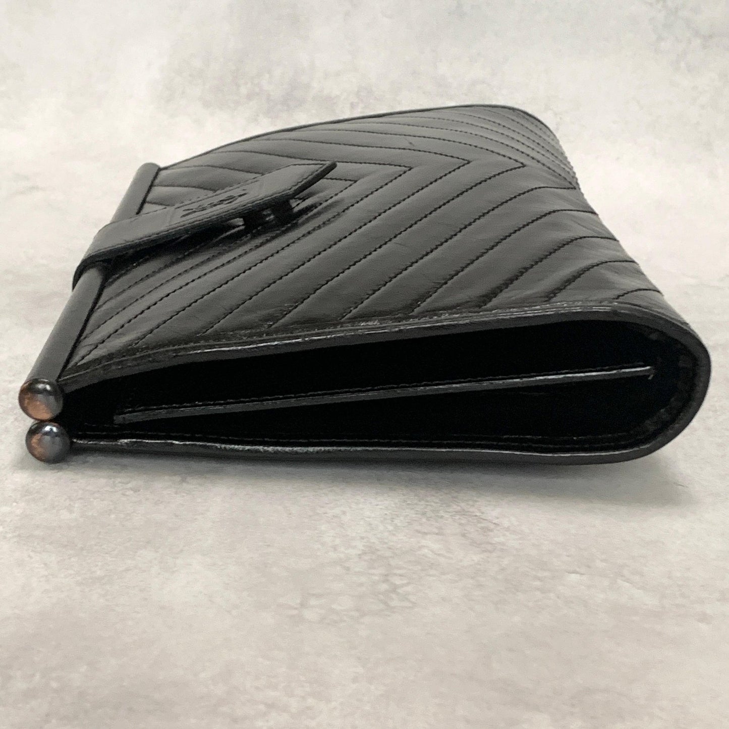 Saint Laurent YSL Logo Clutch Bag Cassandra Purse Handbag Leather Black Auth