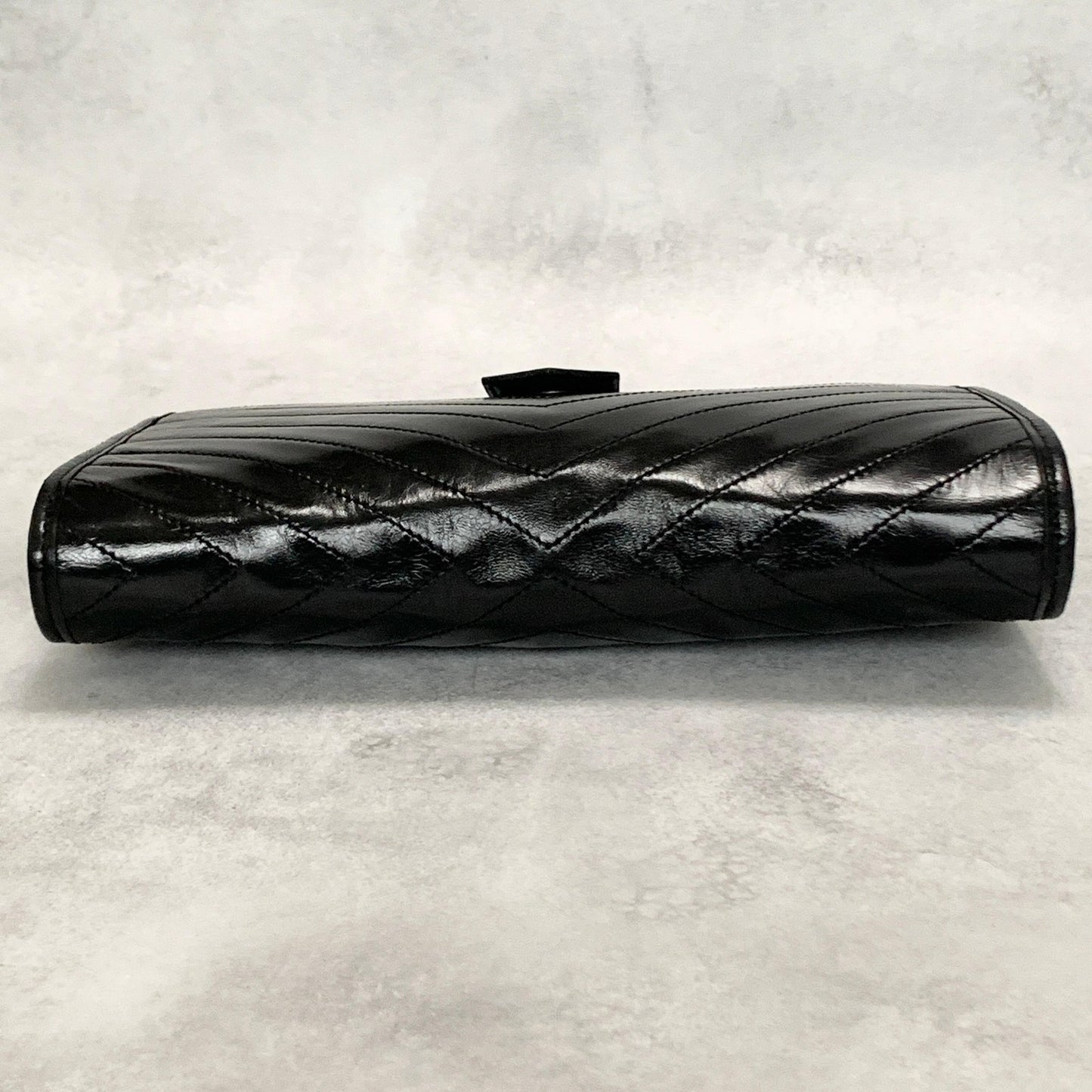Saint Laurent YSL Logo Clutch Bag Cassandra Purse Handbag Leather Black Auth
