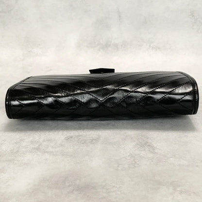 Saint Laurent YSL Logo Clutch Bag Cassandra Purse Handbag Leather Black Auth