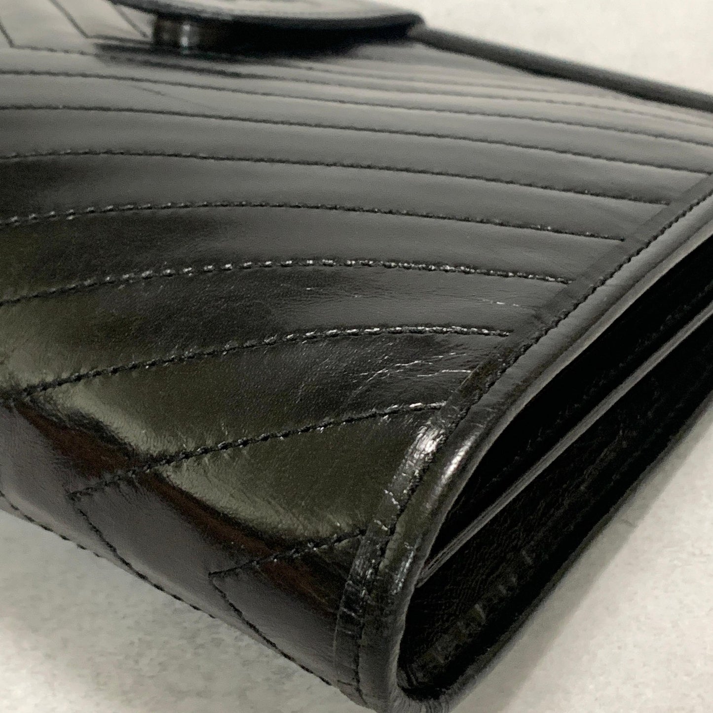 Saint Laurent YSL Logo Clutch Bag Cassandra Purse Handbag Leather Black Auth
