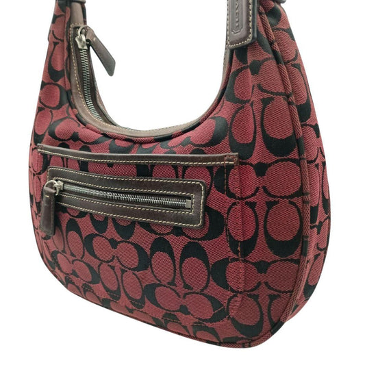 COACH Shoulder Bag Purse Signature Canvas Leather Red Authentic