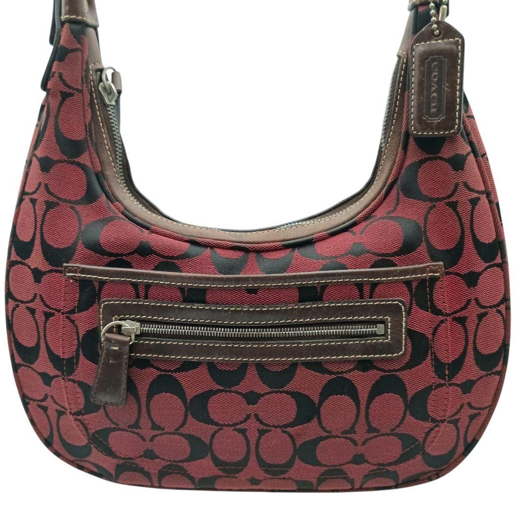 COACH Shoulder Bag Purse Signature Canvas Leather Red Authentic