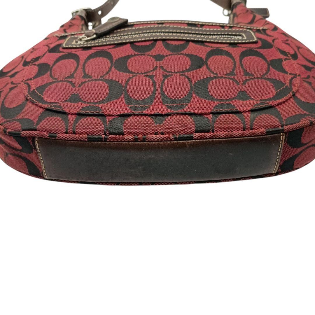 COACH Shoulder Bag Purse Signature Canvas Leather Red Authentic