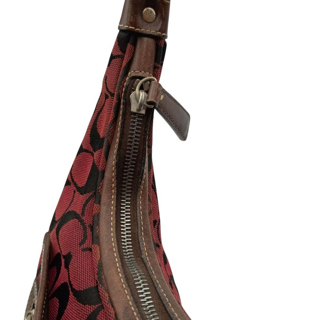 COACH Shoulder Bag Purse Signature Canvas Leather Red Authentic