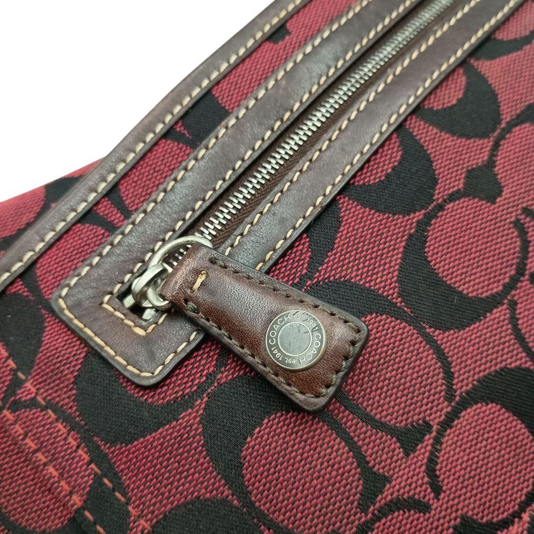 COACH Shoulder Bag Purse Signature Canvas Leather Red Authentic