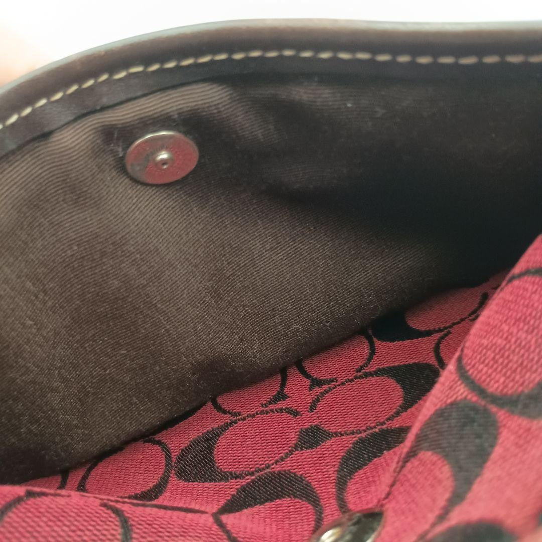 COACH Shoulder Bag Purse Signature Canvas Leather Red Authentic