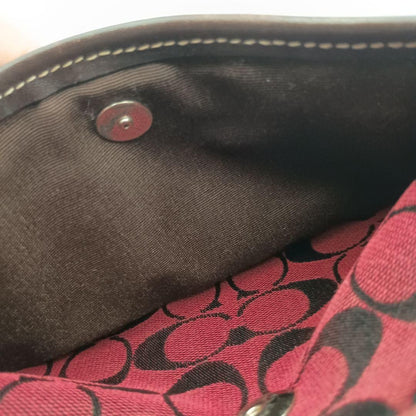 COACH Shoulder Bag Purse Signature Canvas Leather Red Authentic