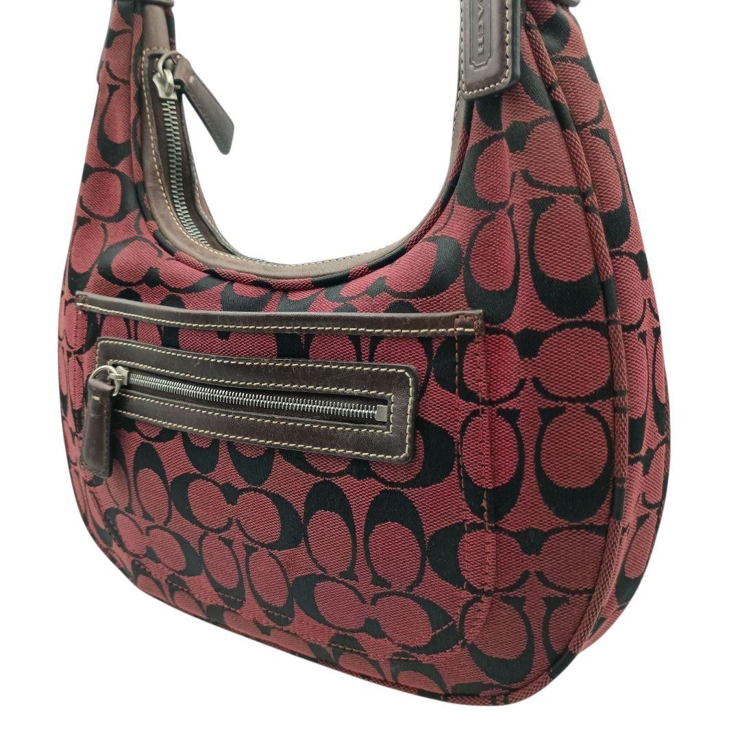 COACH Shoulder Bag Purse Signature Canvas Leather Red Authentic