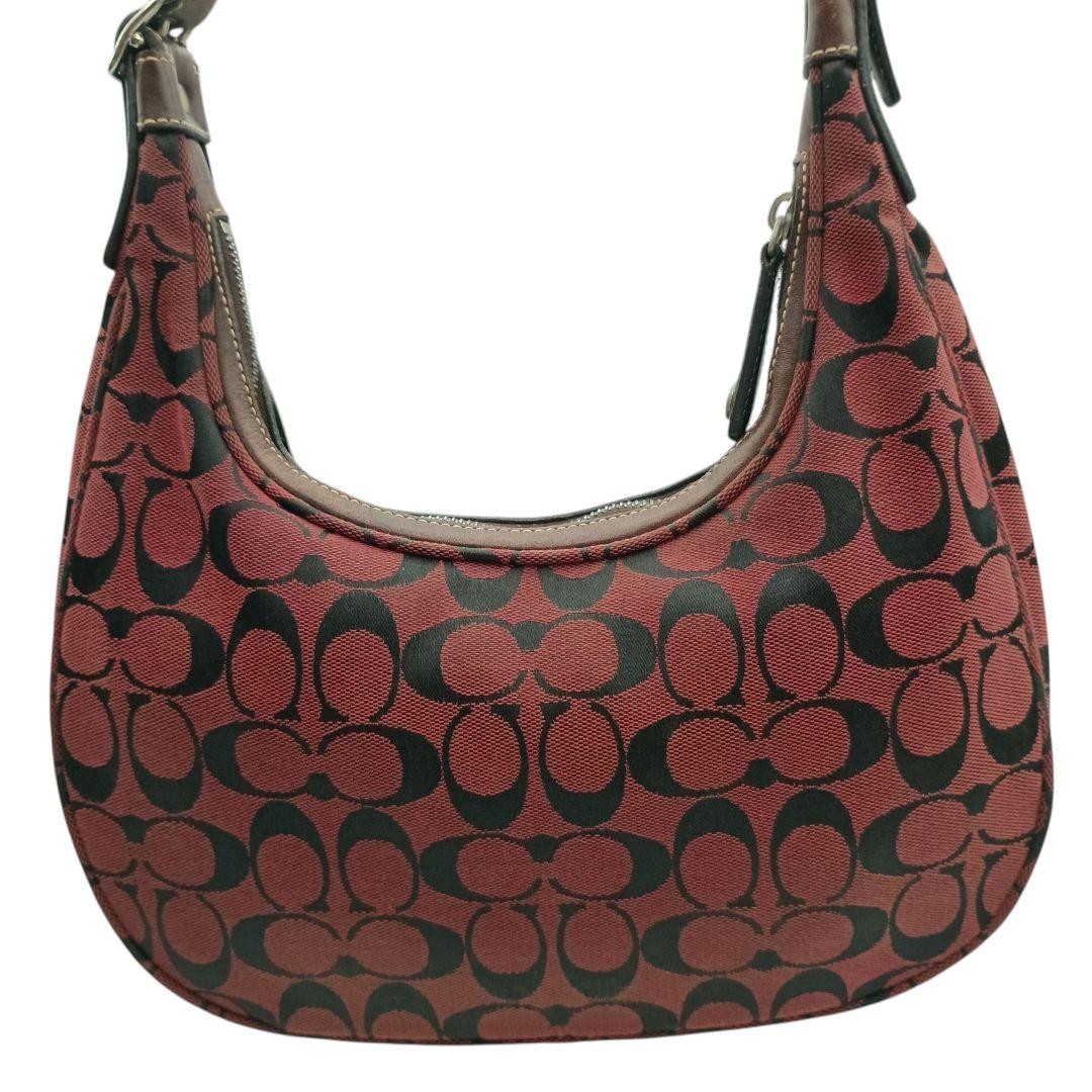 COACH Shoulder Bag Purse Signature Canvas Leather Red Authentic