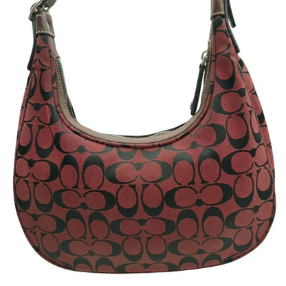 COACH Shoulder Bag Purse Signature Canvas Leather Red Authentic