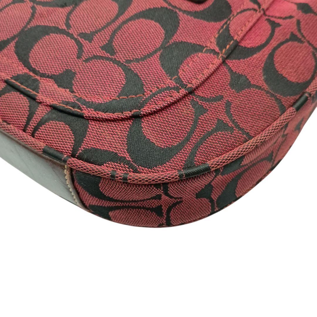COACH Shoulder Bag Purse Signature Canvas Leather Red Authentic