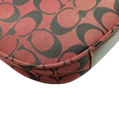 COACH Shoulder Bag Purse Signature Canvas Leather Red Authentic