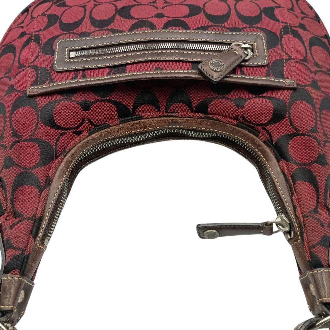 COACH Shoulder Bag Purse Signature Canvas Leather Red Authentic