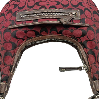 COACH Shoulder Bag Purse Signature Canvas Leather Red Authentic