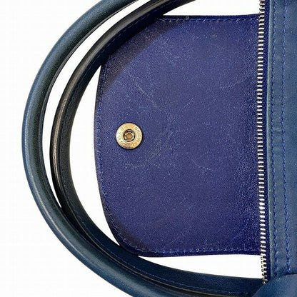 Longchamp Hand Shoulder Bag Tote Purse Le Pliage Nylon Leather Blue Authentic
