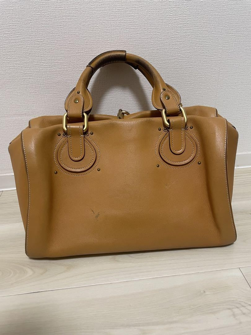 Chloe Hand Bag Tote Purse Mini Boston Bag Leather Camel Authentic