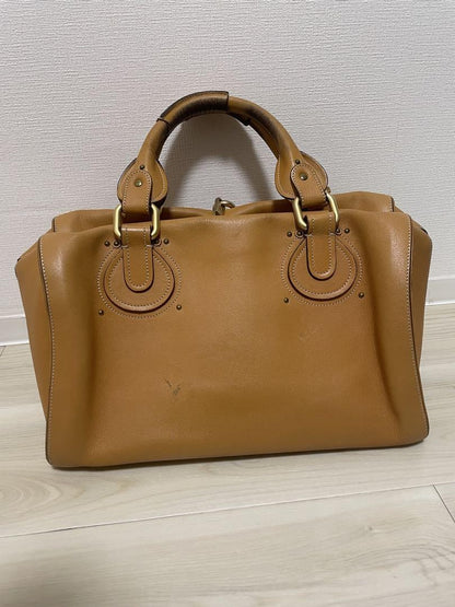 Chloe Hand Bag Tote Purse Mini Boston Bag Leather Camel Authentic
