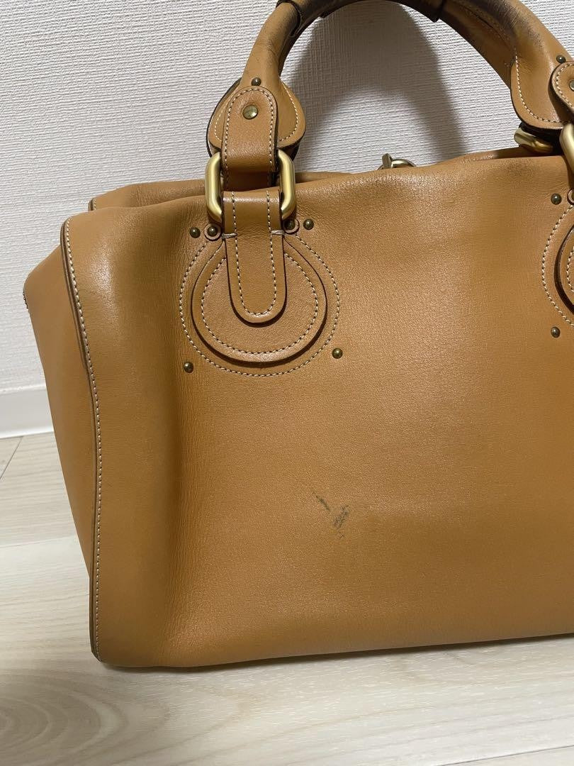 Chloe Hand Bag Tote Purse Mini Boston Bag Leather Camel Authentic