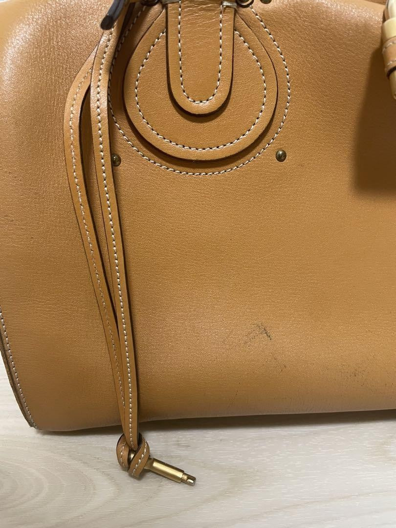 Chloe Hand Bag Tote Purse Mini Boston Bag Leather Camel Authentic
