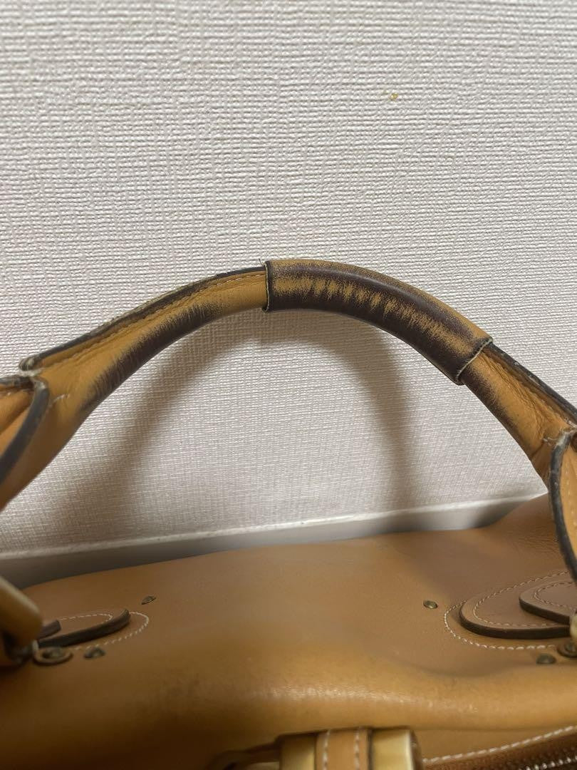 Chloe Hand Bag Tote Purse Mini Boston Bag Leather Camel Authentic