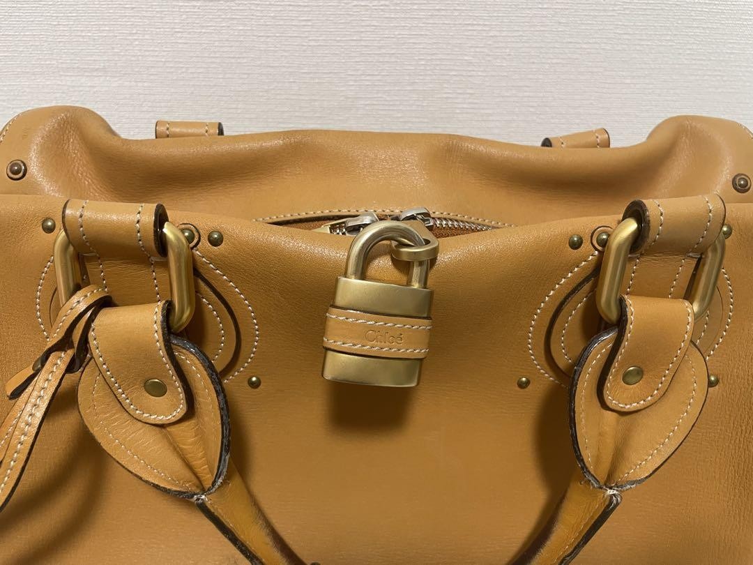 Chloe Hand Bag Tote Purse Mini Boston Bag Leather Camel Authentic
