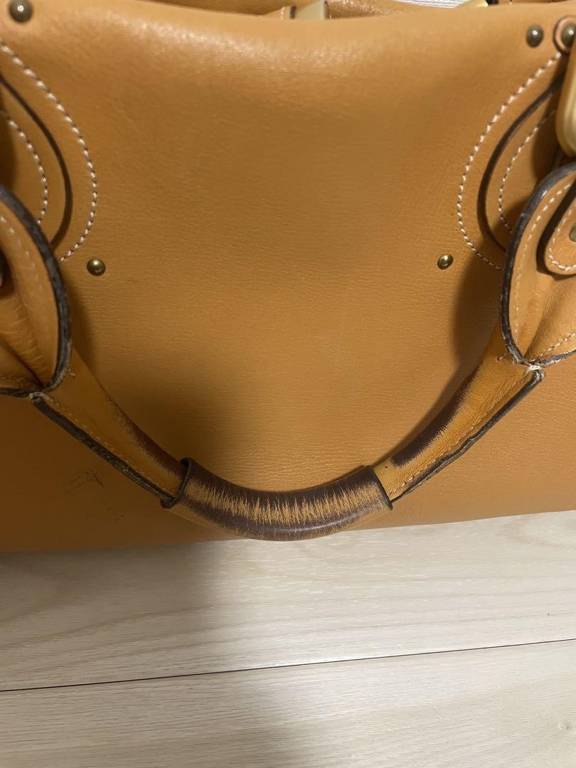 Chloe Hand Bag Tote Purse Mini Boston Bag Leather Camel Authentic