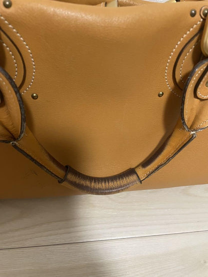 Chloe Hand Bag Tote Purse Mini Boston Bag Leather Camel Authentic