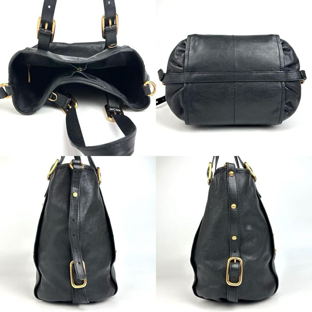 TOD'S Hand Shoulder Bag Tote Purse 2way Logo Leather Black Authentic