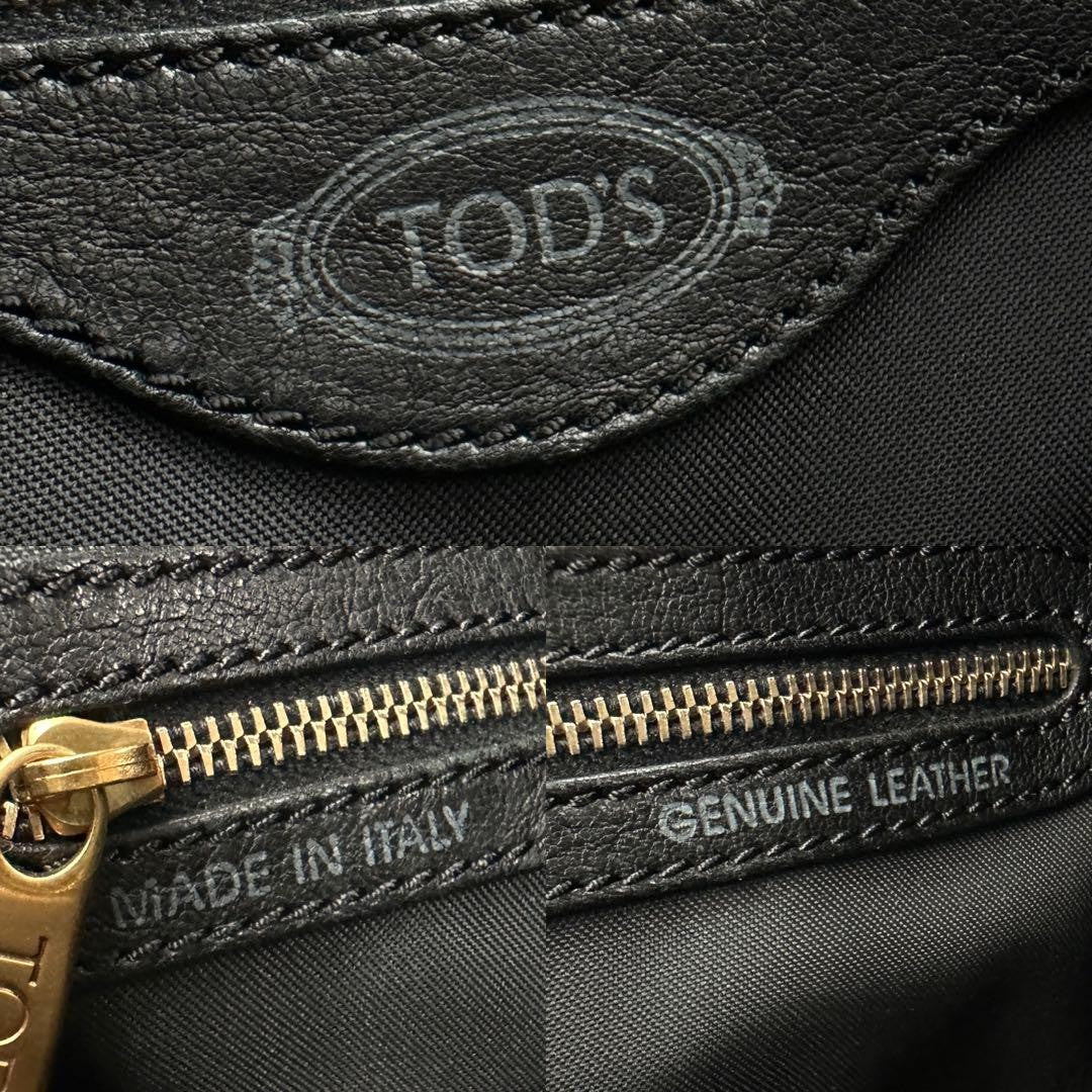 TOD'S Hand Shoulder Bag Tote Purse 2way Logo Leather Black Authentic