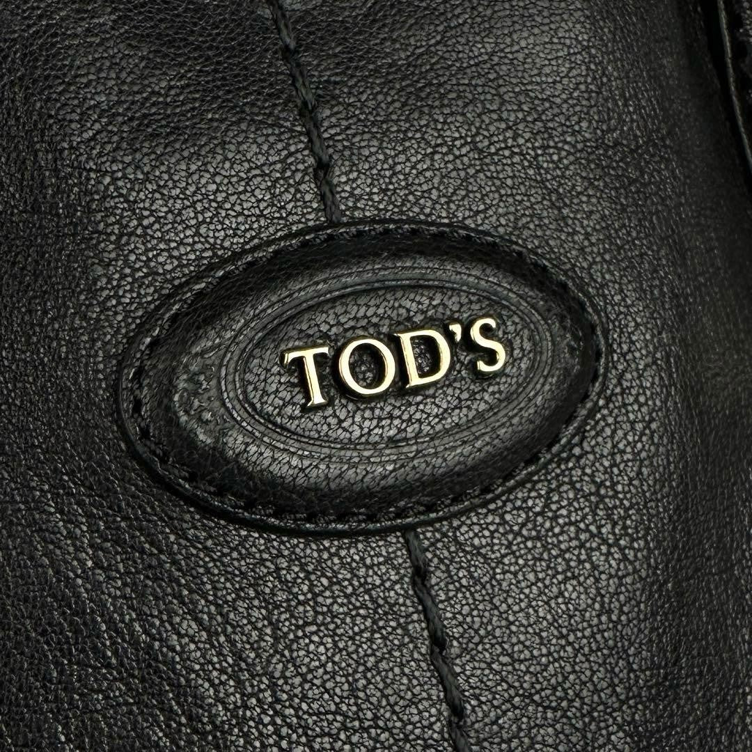 TOD'S Hand Shoulder Bag Tote Purse 2way Logo Leather Black Authentic