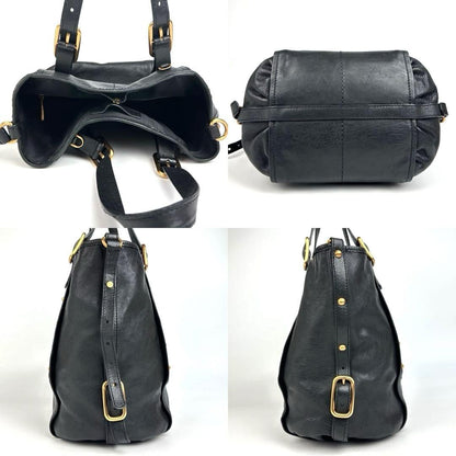TOD'S Hand Shoulder Bag Tote Purse 2way Logo Leather Black Authentic