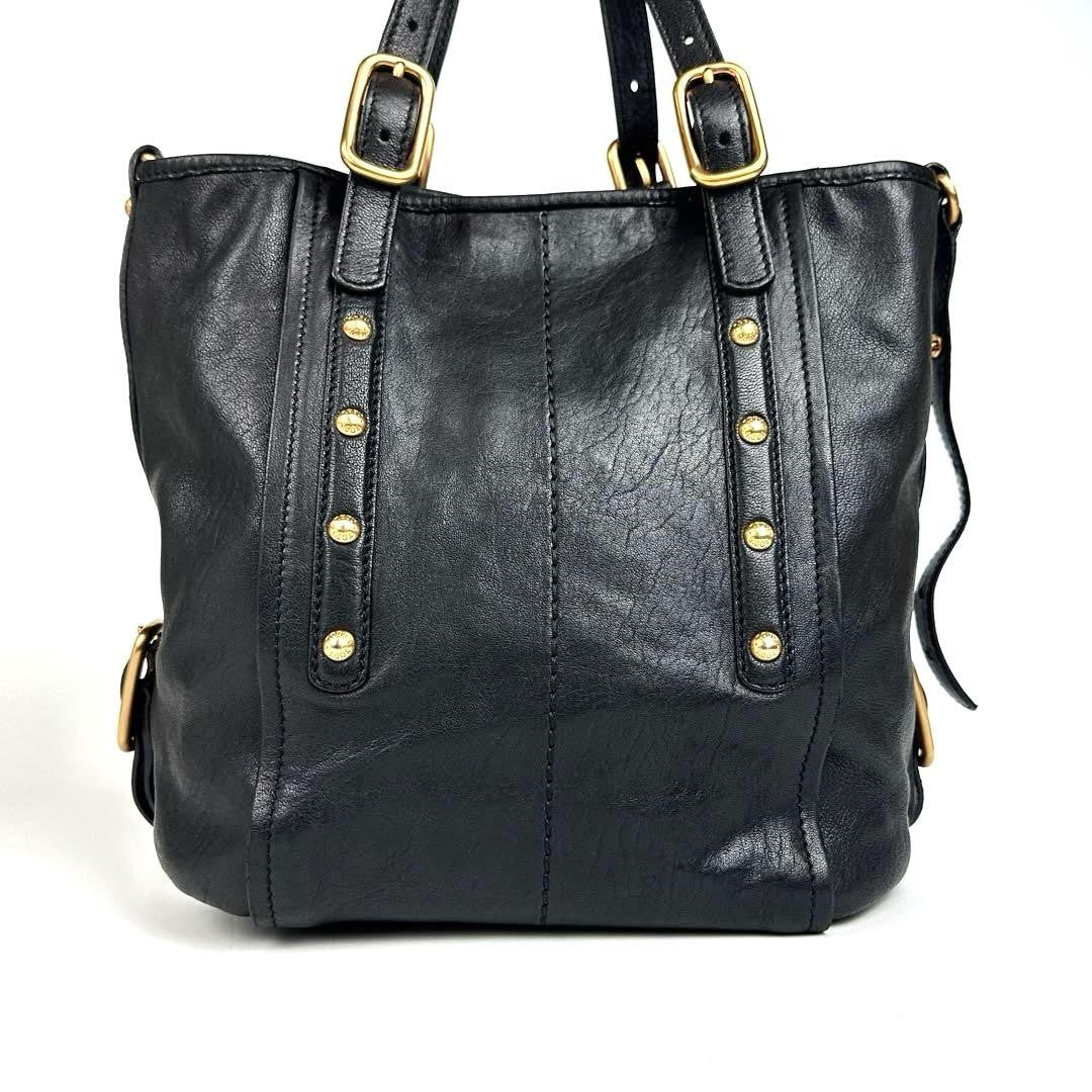 TOD'S Hand Shoulder Bag Tote Purse 2way Logo Leather Black Authentic