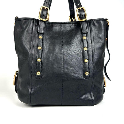 TOD'S Hand Shoulder Bag Tote Purse 2way Logo Leather Black Authentic