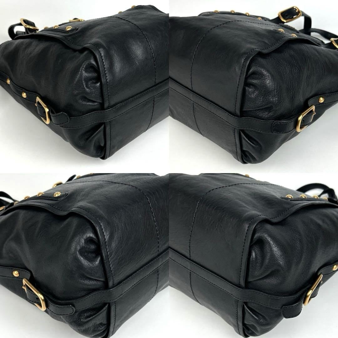 TOD'S Hand Shoulder Bag Tote Purse 2way Logo Leather Black Authentic