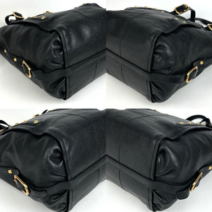 TOD'S Hand Shoulder Bag Tote Purse 2way Logo Leather Black Authentic
