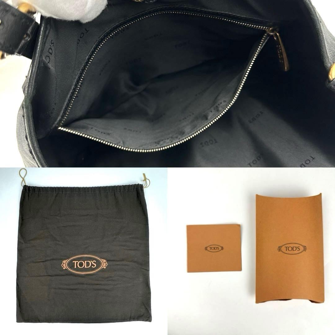 TOD'S Hand Shoulder Bag Tote Purse 2way Logo Leather Black Authentic